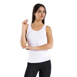 Koszulka bawełniana na ramiączkach Teyli Claudia. Białe bluzki damskie Teyli, xl, bez wzorów, z bawełny, sportowe, bez kołnierzyka, bez ramiączek. Za 69.99 zł.