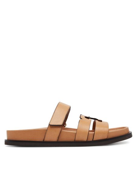 Tory Burch Klapki Ines Sport 168791 Brązowy. Brązowe klapki damskie Tory Burch, bez wzorów, ze skóry, sportowe, bez obcasa, bez zapięcia. Za 1,619.00 zł.