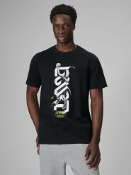 4F T-shirt regular z nadrukiem męski - czarny XL. Czarne t-shirty męskie 4F, m, bez wzorów, z bawełny, bez kołnierzyka, bez ramiączek. Za 79.99 zł.