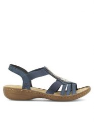 Rieker Sandały 60800-14 Granatowy. Niebieskie sandały damskie Rieker, bez wzorów, z syntetyku, bez obcasa, na płaskiej podeszwie, bez zapięcia. Za 173.99 zł.