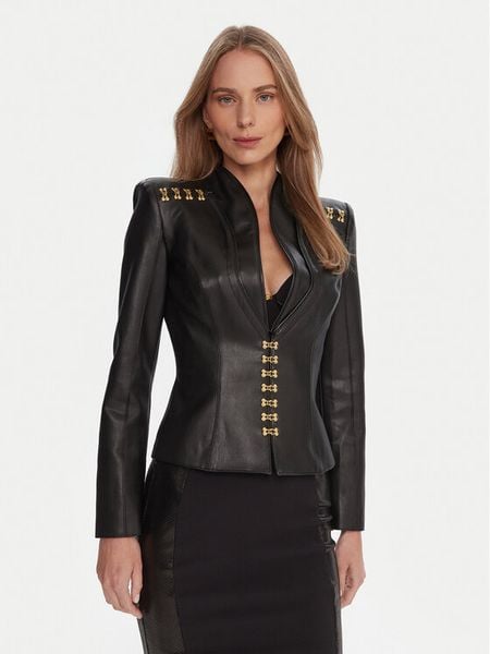 Elisabetta Franchi Kurtka z imitacji skóry GI-187-57E2-V680 Czarny Slim Fit. Czarne kurtki damskie Elisabetta Franchi, bez wzorów, ze skóry, bez kaptura. Za 2,949.00 zł.