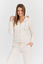 JUICY COUTURE Beżowa damska bluza Robertson Gold. Brązowe bluzy damskie Juicy Couture, s, bez wzorów, z bawełny, eleganckie, bez ramiączek, z kapturem. W wyprzedaży za 303.99 zł.