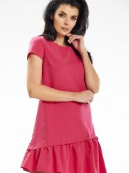 Sukienka Model A644 Pink - awama. Różowe sukienki damskie Awama, na lato, l, bez wzorów, z elastanu, wizytowe, z asymetrycznym kołnierzem, bez ramiączek, mini, asymetryczne. Za 247.31 zł.