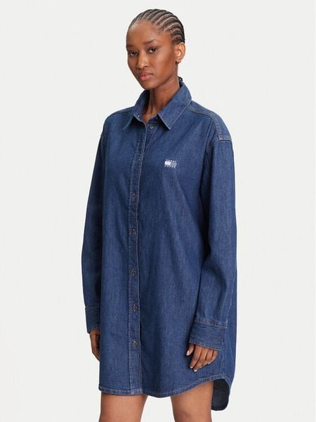 Tommy Jeans Sukienka jeansowa DW0DW21420 Granatowy Relaxed Fit. Niebieskie sukienki damskie Tommy Jeans, xs, bez wzorów, z bawełny, bez kołnierzyka, bez ramiączek. Za 279.99 zł.