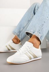 Biało-Złote Sneakersy Typu Tenisówki z Paseczkami Liantina. Białe trampki i tenisówki damskie Renee, bez wzorów, z jeansu, bez zapięcia. Za 74.99 zł.