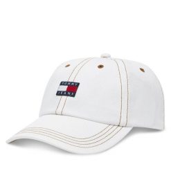 Czapka z daszkiem Tommy Jeans. Czapki damskie Tommy Jeans, bez wzorów, z jeansu. Za 99.99 zł.
