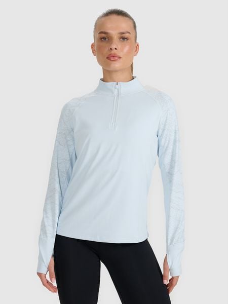 4F Bluza do biegania regular szybkoschnąca damska - niebieska L. Niebieskie bluzy damskie 4F, l, bez wzorów, z materiału, sportowe, bez ramiączek, bez kaptura. Za 199.99 zł.