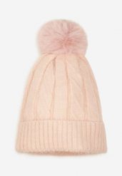 Różowa Czapka Zdobiona Warkoczowym Splotem i Pomponem Etarinna. Czerwone czapki damskie Renee, na zimę, z aplikacjami, z dzianiny, eleganckie. Za 24.99 zł.