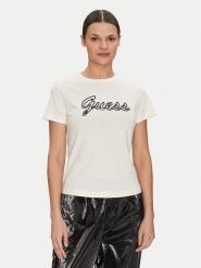 Guess T-Shirt V5GI02 K9RM1 Écru Slim Fit. T-shirty damskie Guess, xl, z aplikacjami, z bawełny, bez kołnierzyka, bez ramiączek. Za 89.99 zł.