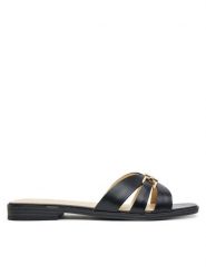 Guess Klapki FLJRLL LEA19 Czarny. Czarne klapki damskie Guess, z aplikacjami, ze skóry, bez obcasa, bez zapięcia. Za 549.99 zł.