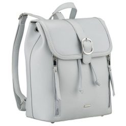 Pojemny plecak damski ze skóry ekologicznej w szarym kolorze wyposażony w nóżki ochronne Rovicky R-L61409. Brązowe plecaki damskie ROVICKY, bez wzorów, ze skóry ekologicznej. Za 129.99 zł.