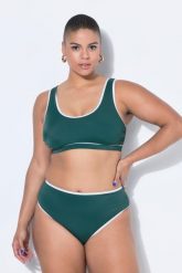 Damskie Top od bikini miękkie miseczki lamówka. Zielone stroje kąpielowe damskie Ulla Popken, plus size, bez wzorów, z elastanu. Za 111.99 zł.