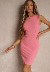 Różowa Sukienka z Wiskozą o Ołówkowym Kroju Bez Rękawów Nelifara. Czerwone sukienki damskie Renee, na spotkanie biznesowe, l, bez wzorów, z materiału, eleganckie, bez kołnierzyka, bez ramiączek, mini, ołówkowe. Za 89.99 zł.