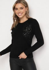 Czarny Sweter z Koronkowymi Wstawkami z Bawełną Deriera. Czarne swetry nierozpinane damskie Born2be, m, z aplikacjami, z bawełny, klasyczne, bez kołnierzyka, bez ramiączek. Za 74.99 zł.
