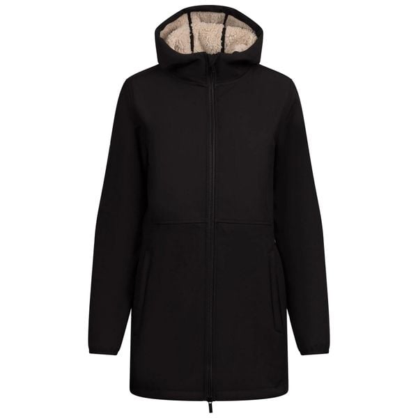 Kurtka Soft Shell Damska Sine. Czarne kurtki sportowe damskie Trespass, l, bez wzorów, z futra, bez ramiączek, z kapturem, trekkingowe. Za 414.99 zł.
