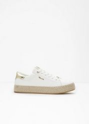 Sneakersy Tamaris z podeszwą w optyce plecionki. Białe obuwie sportowe damskie bonprix, bez wzorów, bez zapięcia. Za 269.99 zł.