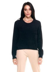 Damski sweter z okrągłym dekoltem i plakietką z logo Leone 1947 Never Without. Czarne swetry nierozpinane damskie LEONE 1947 APPAREL, s, bez wzorów, z tkaniny, bez kołnierzyka, bez ramiączek. Za 383.11 zł.