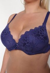 Granatowy Koronkowy Biustonosz Typu Push-Up Chrisalia. Niebieskie biustonosze Renee, bez wzorów, z koronki. Za 44.99 zł.