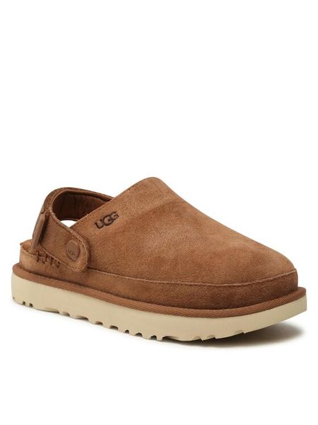 Ugg Klapki W Goldenstar Clog 1138252 Brązowy. Brązowe klapki damskie UGG, bez wzorów, ze skóry, bez obcasa, bez zapięcia. Za 659.99 zł.