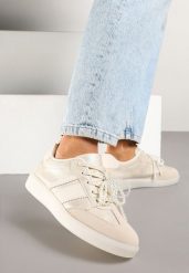 Beżowe Sneakersy Typu Kultowe Tenisówki ze Zdobieniem z Perłami Nalavia. Brązowe trampki i tenisówki damskie Renee, z aplikacjami, z jeansu, bez zapięcia. Za 74.99 zł.