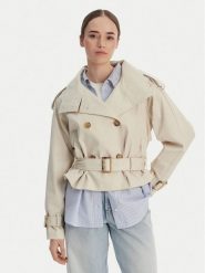 Tommy Hilfiger Trencz WW0WW50768 Beżowy Oversize. Brązowe płaszcze damskie Tommy Hilfiger, xs, bez wzorów, z bawełny, bez kołnierzyka, bez kaptura. Za 1,199.00 zł.