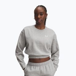 Bluza Under Armour Rival Fleece Piped Crew. Szare bluzy damskie Under Armour, bez wzorów, sportowe, bez ramiączek, bez kaptura. Za 149.99 zł.