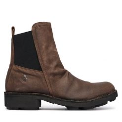 Botki Fly London. Brązowe botki damskie Fly London, bez wzorów, bez obcasa, na słupku, bez zapięcia. Za 704.99 zł.