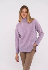 Sweter z golfem S-HEBE. Fioletowe swetry nierozpinane damskie Volcano, s, bez wzorów, z materiału, bez kołnierzyka, bez ramiączek. Za 149.99 zł.