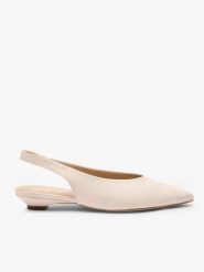 Kremowe czółenka slingback w szpic. Brązowe czółenka damskie Brawo sp. z o.o., bez wzorów, ze skóry, bez obcasa, na płaskiej podeszwie, bez zapięcia. Za 399.99 zł.