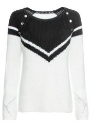 Sweter z guzikami. Czarne swetry nierozpinane damskie bonprix, bez wzorów, bez kołnierzyka, bez ramiączek. Za 124.99 zł.