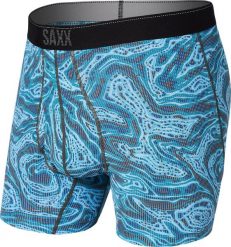 SAXX Bokserki męskie trekkingowe / sportowe z rozporkiem SAXX QUEST Boxer Brief Fly zakręcone fale niebieskie S. Niebieskie bokserki męskie Saxx, bez wzorów. Za 103.99 zł.
