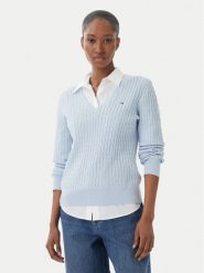 Tommy Hilfiger Sweter WW0WW44987 Niebieski jasny Regular Fit. Niebieskie swetry nierozpinane damskie Tommy Hilfiger, l, bez wzorów, z bawełny, bez kołnierzyka, bez ramiączek. Za 529.99 zł.