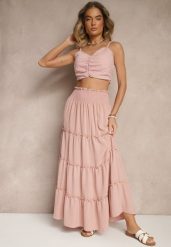 Różowa Rozkloszowana Spódnica z Gumką w Talii Zdobiona Falbanami Dovinelle. Czerwone spódnice damskie Renee, na co dzień, l, z aplikacjami, eleganckie, maxi, rozkloszowane. Za 44.99 zł.