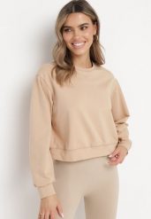 Beżowa Bawełniana Bluza Oversize o Krótszym Kroju Vesperana. Brązowe bluzy damskie Born2be, l, bez wzorów, z bawełny, casualowe, bez ramiączek, bez kaptura. Za 49.99 zł.
