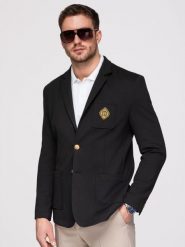 Męska klasyczna marynarka slim fit ze złotymi guzikami i emblematem Heritage - czarna V2 - Rozmiar: XXL. Czarne garnitury męskie Ombre Clothing, m, z aplikacjami, z bawełny, casualowe. W wyprzedaży za 419.99 zł.