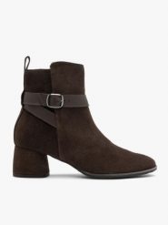Brązowe botki z paskiem i klamrą. Brązowe botki damskie Brawo sp. z o.o., bez wzorów, ze skóry, eleganckie, bez obcasa, na słupku, bez zapięcia. Za 549.99 zł.