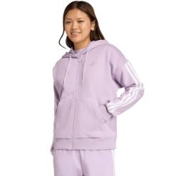 Bluza damska adidas Essentials Full-Zip Fleece Hoodie. Fioletowe bluzy damskie Adidas, xs, bez wzorów, z bawełny, klasyczne, bez ramiączek. Za 195.99 zł.