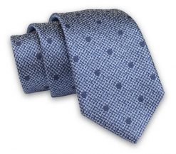 Niebieski Melanżowy Elegancki Męski Krawat -ALTIES- 7cm, Stylowy, Klasyczny, w Granatowe Kropki. Niebieskie krawaty i muchy Alties, bez wzorów, z tkaniny, eleganckie. Za 49.00 zł.