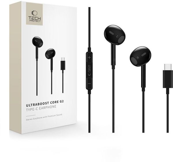 Słuchawki douszne Tech-Protect Ultraboost USB-C Earphone Core G2 Black. Czarne słuchawki douszne TECH-PROTECT. Za 30.00 zł.