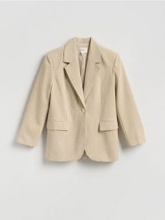 Marynarka z dodatkiem wełny - beżowy. Brązowe marynarki i żakiety damskie Reserved, bez wzorów, z tkaniny, bez kołnierzyka, bez ramiączek. Za 329.99 zł.