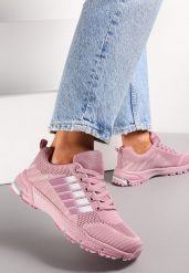 Różowe Buty Sportowe na Grubej Podeszwie z Wstawkami i Perforacją Titanne. Czerwone obuwie sportowe damskie Renee, bez wzorów, bez zapięcia. Za 89.99 zł.