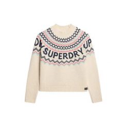 Wzorzysty sweter jacquard damski Superdry. Brązowe swetry nierozpinane damskie Superdry, na zimę, bez wzorów, bez kołnierzyka, bez ramiączek. Za 349.75 zł.