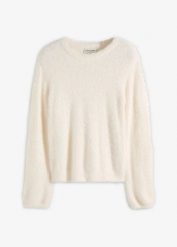 Sweter z pluszu z miękkiej wiskozy. Białe swetry nierozpinane damskie bonprix, bez wzorów, z wiskozy, bez kołnierzyka, bez ramiączek. Za 99.99 zł.