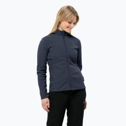 Bluza polarowa damska Jack Wolfskin Taunus Fz. Niebieskie bluzy damskie Jack Wolfskin, bez wzorów, z polaru, sportowe, bez ramiączek, bez kaptura. Za 229.99 zł.