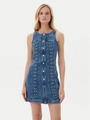 Guess Sukienka 175261 Niebieski Classic Fit. Niebieskie sukienki damskie Guess, xl, z aplikacjami, z bawełny, bez kołnierzyka, bez ramiączek. Za 549.99 zł.