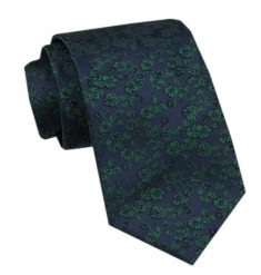 Elegancki Krawat Męski - Alties - Granat z Zielonym Motywem Kwiatowym. Niebieskie krawaty i muchy Alties, bez wzorów, z tkaniny, eleganckie. Za 49.00 zł.