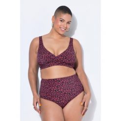 Damskie Figi od bikini wysoki stan figi kolorowy wzór w panterkę modelujące. Fioletowe bikini Ulla Popken, plus size, bez wzorów, z elastanu. Za 99.99 zł.