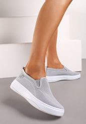 Szare Tenisówki na Platformie bez Zapięcia Ozdobione z Przodu Perforacją Prinesa. Szare trampki i tenisówki damskie Renee, bez wzorów, z jeansu, bez zapięcia. Za 49.99 zł.