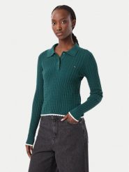 Tommy Jeans Sweter DW0DW23354 Zielony ciemny Slim Fit. Zielone swetry nierozpinane damskie Tommy Jeans, m, bez wzorów, z jeansu, bez kołnierzyka, bez ramiączek. Za 409.99 zł.