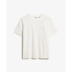 Damska koszulka z haftem Superdry Essential Logo. Białe bluzki damskie Superdry, bez wzorów, bez kołnierzyka, bez ramiączek. Za 96.10 zł.